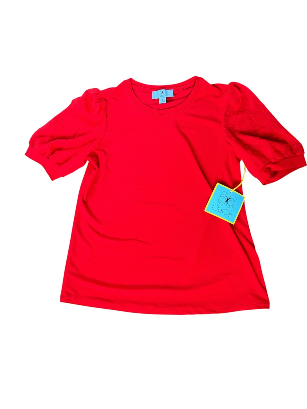 CeCe Bright Red Puff Sleeve Tee for Women